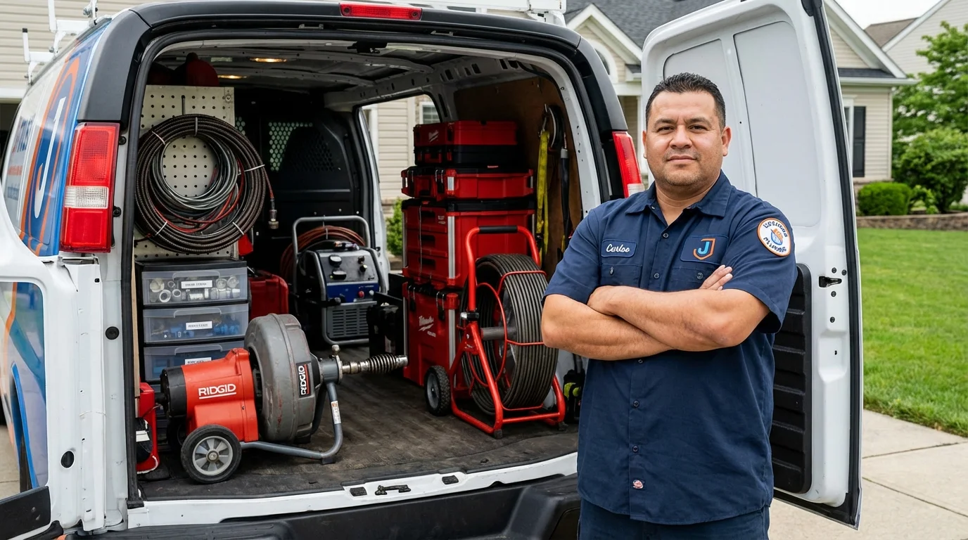 Professional drain cleaning equipment and Johns Plumbing LLC plumber in Bellwood