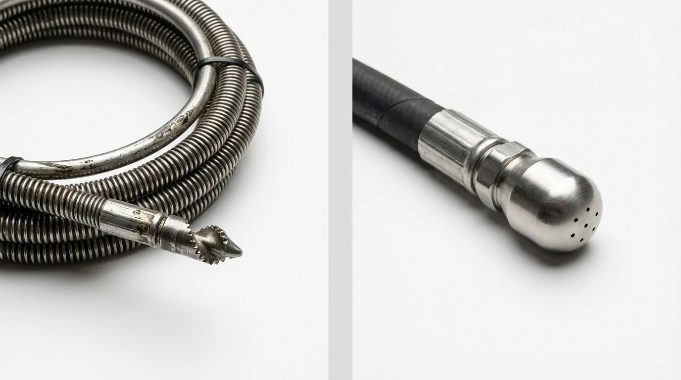 Drain snake cable and hydro jetting nozzle used for drain cleaning in Bellwood, PA