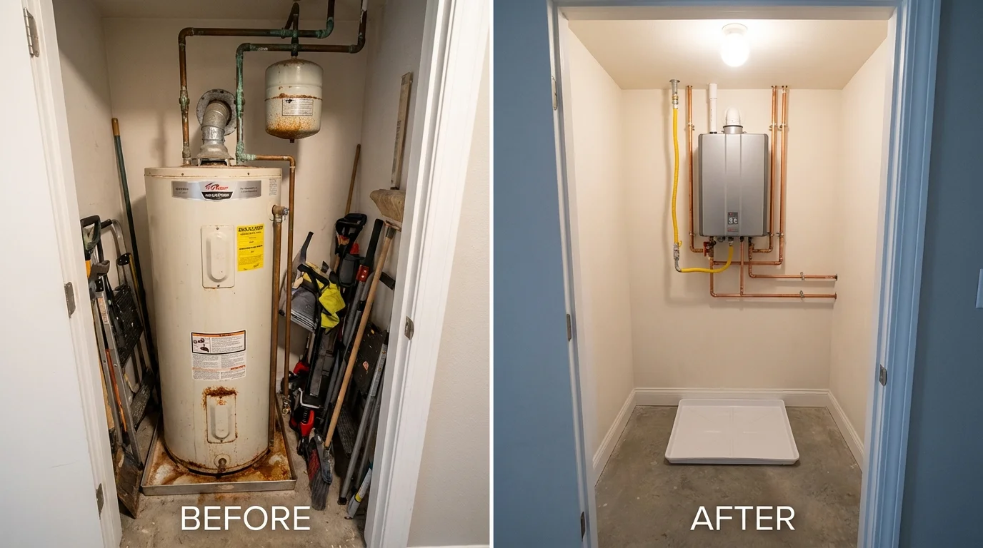 Tank water heater versus wall-mounted tankless unit comparison for Bellwood, PA homeowners
