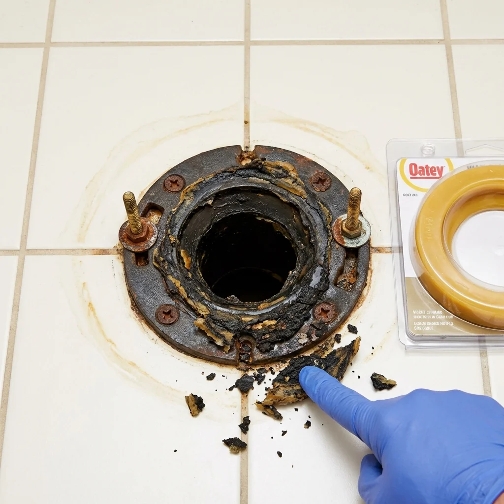 Failed wax ring showing water seepage at the base of a toilet in a Bellwood, PA home