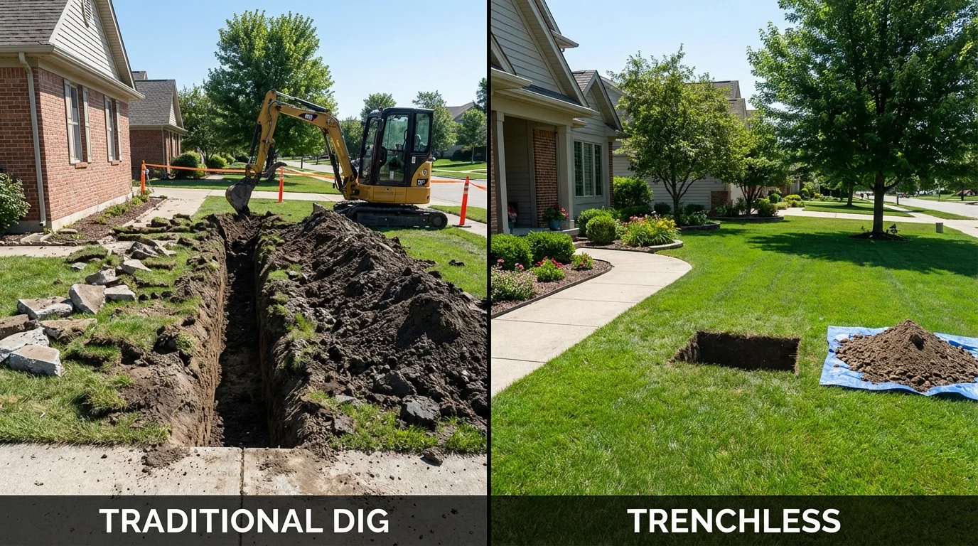 Trenchless sewer repair with minimal yard damage versus traditional excavation in Bellwood, PA